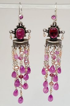 Sterling Silver, pink sapphire, pearls
