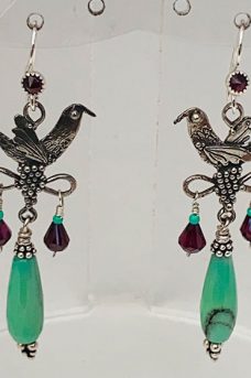 Sterling Silver, Garnet Chinese Green Opal Earrings