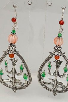 Sterling Silver, Enameled, Pink and Red Coral Earrings