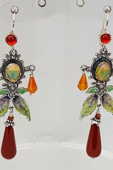 Sterling Silver, Ethiopian Opal, Carnelian, Gold stone, Jasper Earrings