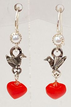 Sterling Silver, Coral Hearts Earrings