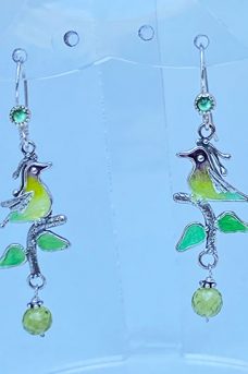 Sterling Silver, Enameled, Peridot Earrings