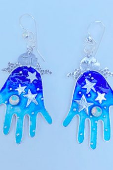 Sterling Silver, Enameled, Opals earrings