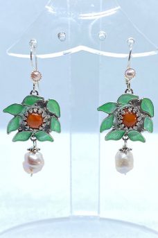 Sterling Silver, Enameled, Victorian Coral, Pearls