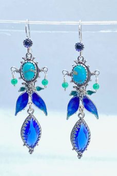 Sterling Silver, Enameled, Turquoise, Iolite, Blue Glass