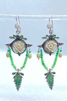 Sterling Silver, Enameled, Antique Recycled Ivory, Chrisophrase, Emeralds