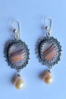 Sterling Silver, Agate, Pearl Musi Earrings