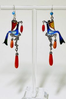 Sterling Silver, Enameled, Coral, Turquoise musi earrings