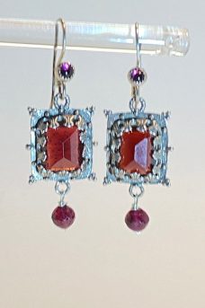 Earrings Sterling Silver, Garnets “1 1/2 x “1/4