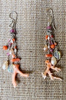 Sterling Silver, Pink Coral, Tourmalines, Ethiopian Opals Musi Jewelry Earrings