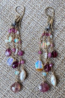 Sterling Silver, Goldfilled, Pink Tourmalines, Pearls, Ethiopian Opals Musi Jewelry Earrings