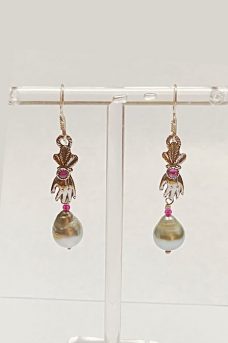 Sterling Silver, Tahitian Pearl, Ruby, Garnet Musi Jewelry Earrings