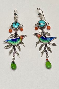 Sterling Silver, Enamel, Turquoise, Coral - Earrings