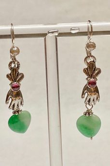 Musi Jewelry earrings of Sterling Silver, Jade, Pearl, Garnet