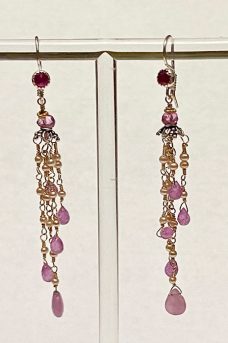 Gold Filled, Sterling Silver, Pink Safire, Pearls, Ruby Earrings