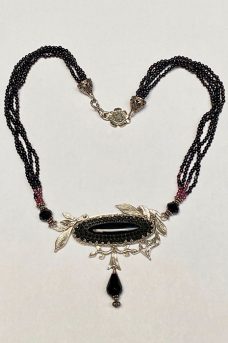 necklace made of Sterling Silver, Antique Glass, Black Onyx, Garnets, Pearls