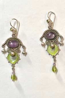 Sterling Silver, Amethyst, Peridot, Pearls Musi Earrings
